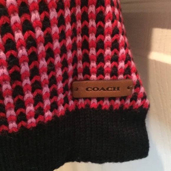Coach pink, red and navy blue blanket scarf wrap and beanie hat - Picture 2 of 5